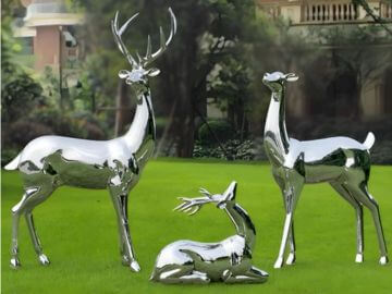 小区、售楼处、公园、商业广场不锈钢镜面鹿雕塑