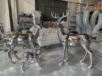 艺通艺术手工锻造园林景观镜面不锈钢鹿雕塑现货